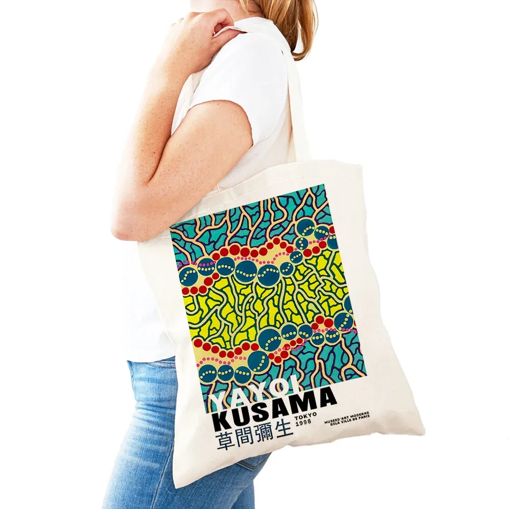 sac à main dot pumpkin lady shop yayoi kusama pour femmes, sacs de shopping à double impression, motif de champ de fleurs, sac fourre-tout pour filles, motif d'œil