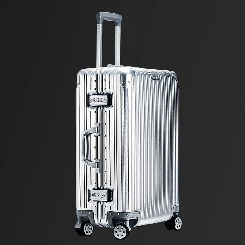 100% valise en aluminium cabine 20/22/24/26/29 pouces alliage de magnésium bagage à main mot de passe boîte tsa serrure métal dur boîtier de chariot