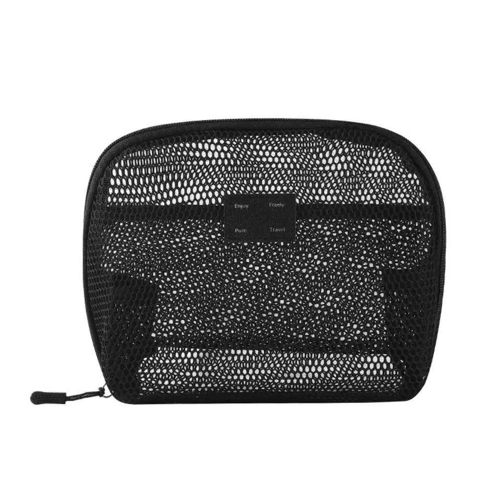 poudres de stockage en nylon décontractées, sac cosmétique en maille à main, polyvalent avec fermeture éclair, voyage