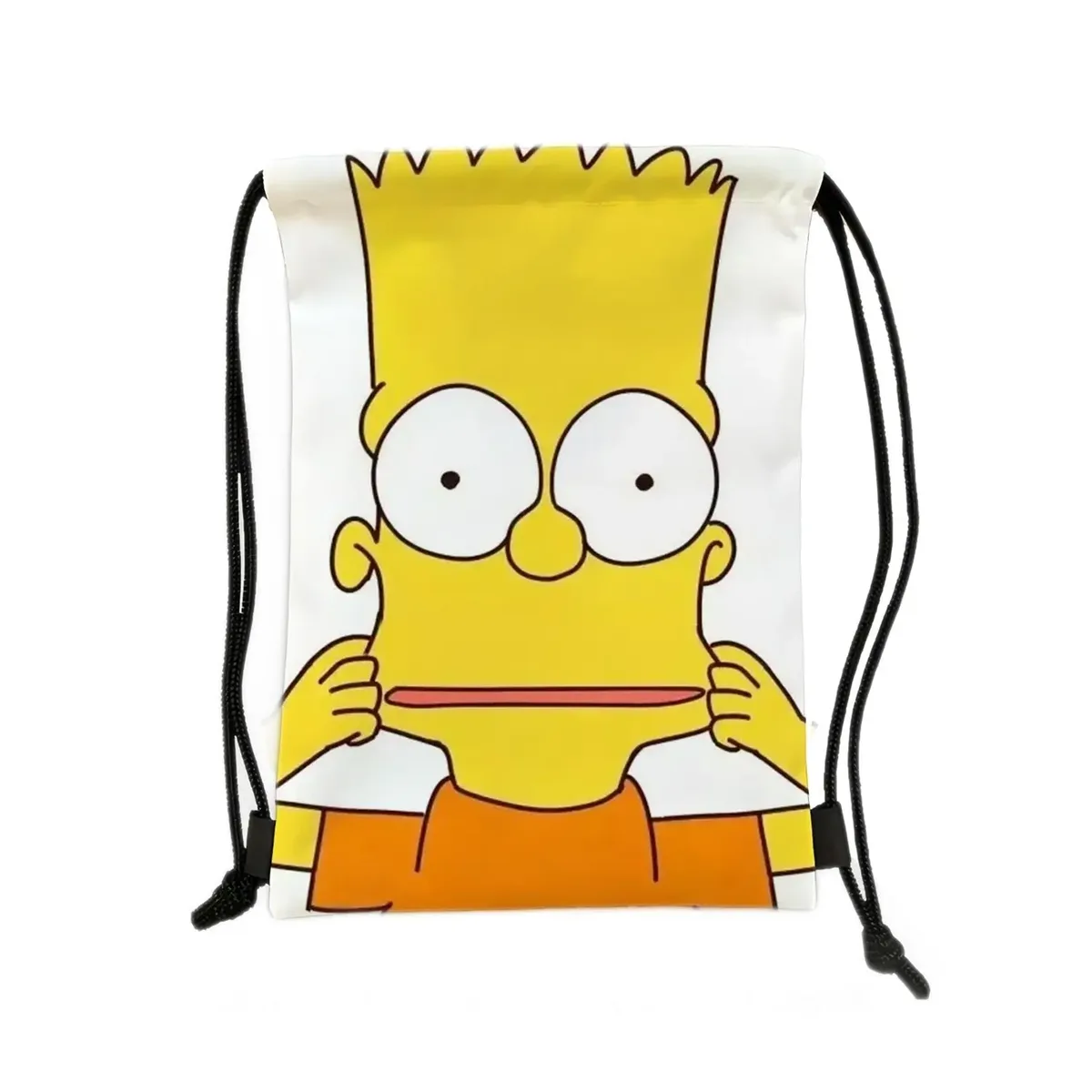 sac à dos de sport à cordon de serrage avec personnage jaune de dessin animé, imprimé garçon sur skateboard, sac de rangement portable pour voyage et shopping
