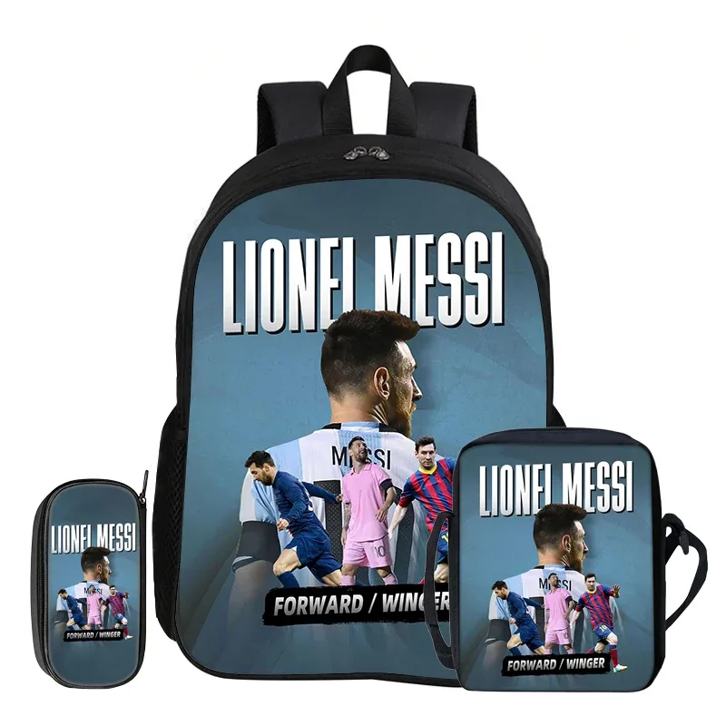 ensemble de 3 sacs à dos m-messi pour enfants, sac à dos d'école, sac à bandoulière de voyage, trousse à crayons, sac à dos de sport, sac à dos de football star, cadeau