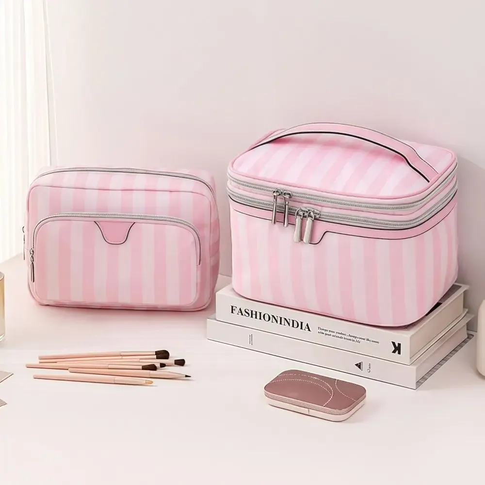 Grande trousse de maquillage portable à grande capacité, style minimaliste, sac de rangement pour cosmétiques en tissu Oxford, design de voyage, sacs de toilette.
