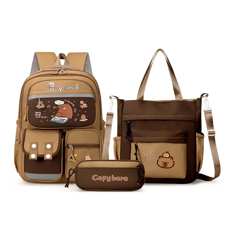 sac à dos scolaire capybara pour adolescentes, ensemble de sacs d'école décontractés pour enfants, sac à livres 3 pièces, sac à dos de voyage kawaii pour enfants