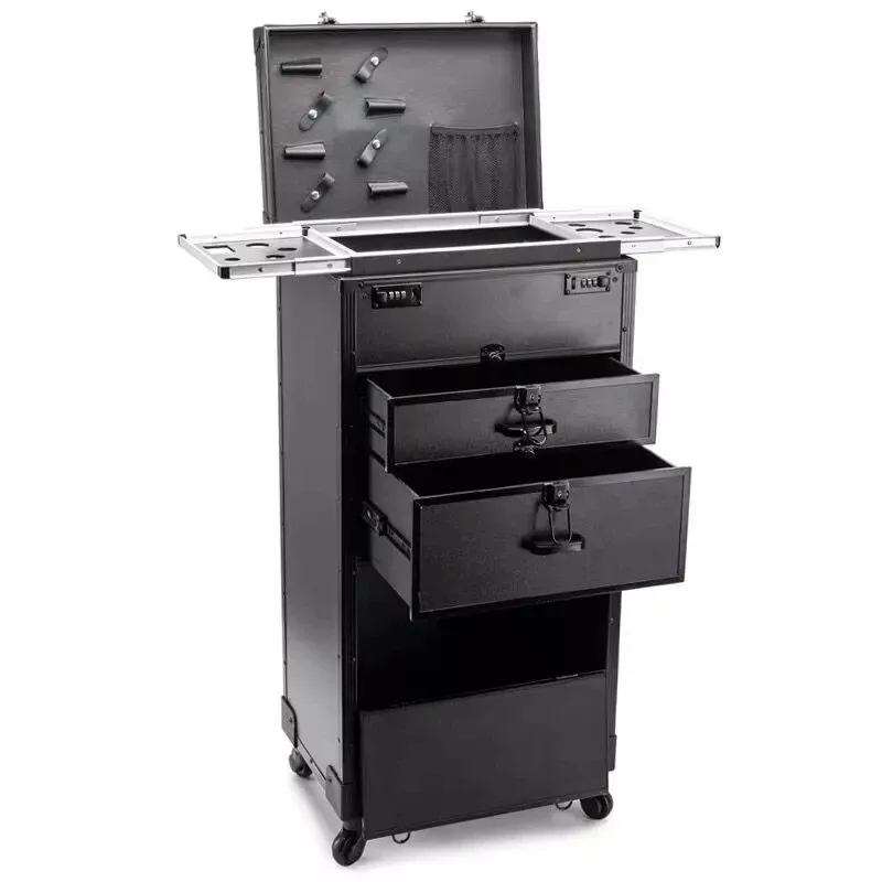grande valise professionnelle à roulettes pour coiffeur, esthéticienne et maquilleuse, avec serrure à combinai