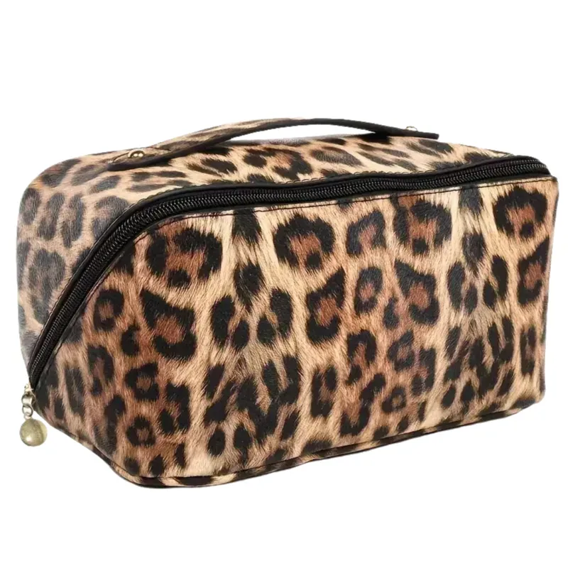 sac de rangement cosmétique de grande capacité, sac de maquillage d'oreiller d'impression de léopard d'unité centrale, trousse de toilette de voyage portative
