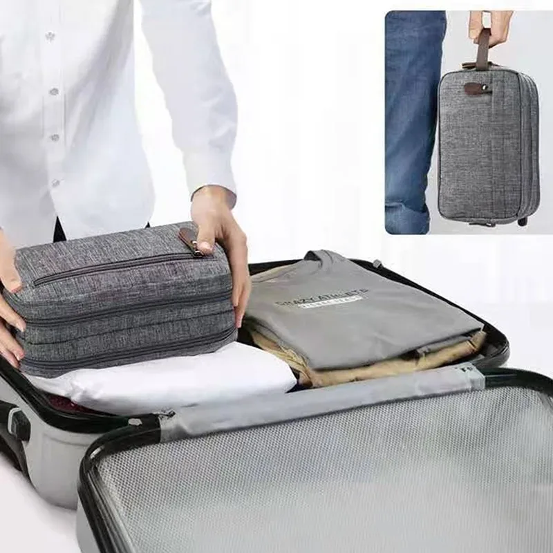 sac à cosmétiques en toile décontracté avec poignée en cuir, sac de voyage pour hommes, lavage, rasage, femmes, rangement de toilette, sac de rangement étanche