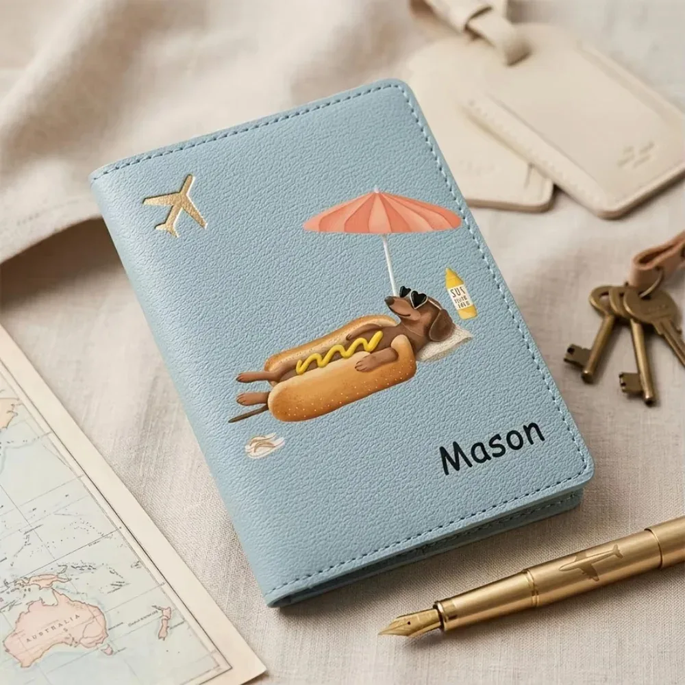 porte-passeport personnalisé avec nom, portefeuille de dessin animé pour billets et cartes, accessoire de voyage pratique pour hommes et femmes