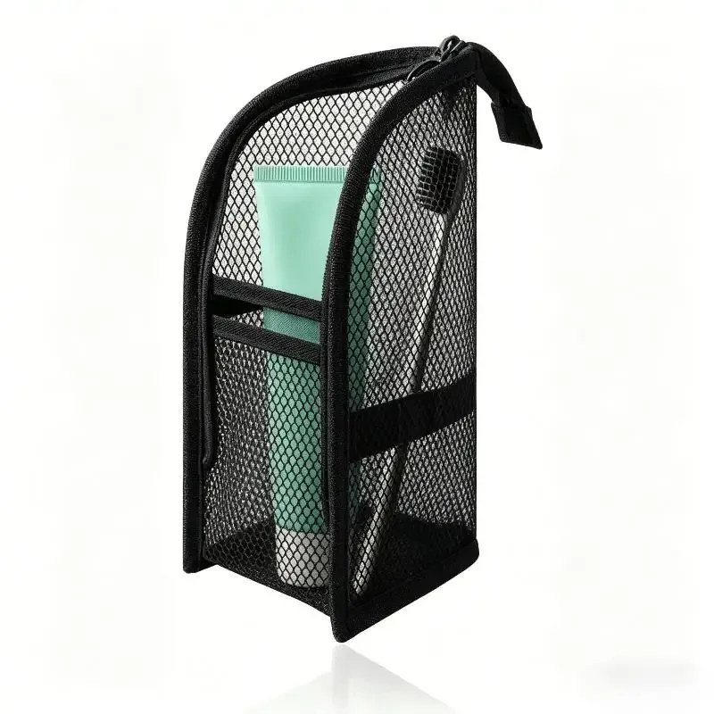 trousse de toilette de voyage en maille respirante avec poches de rangement verticales pour les vacances et les voyages d'affaires