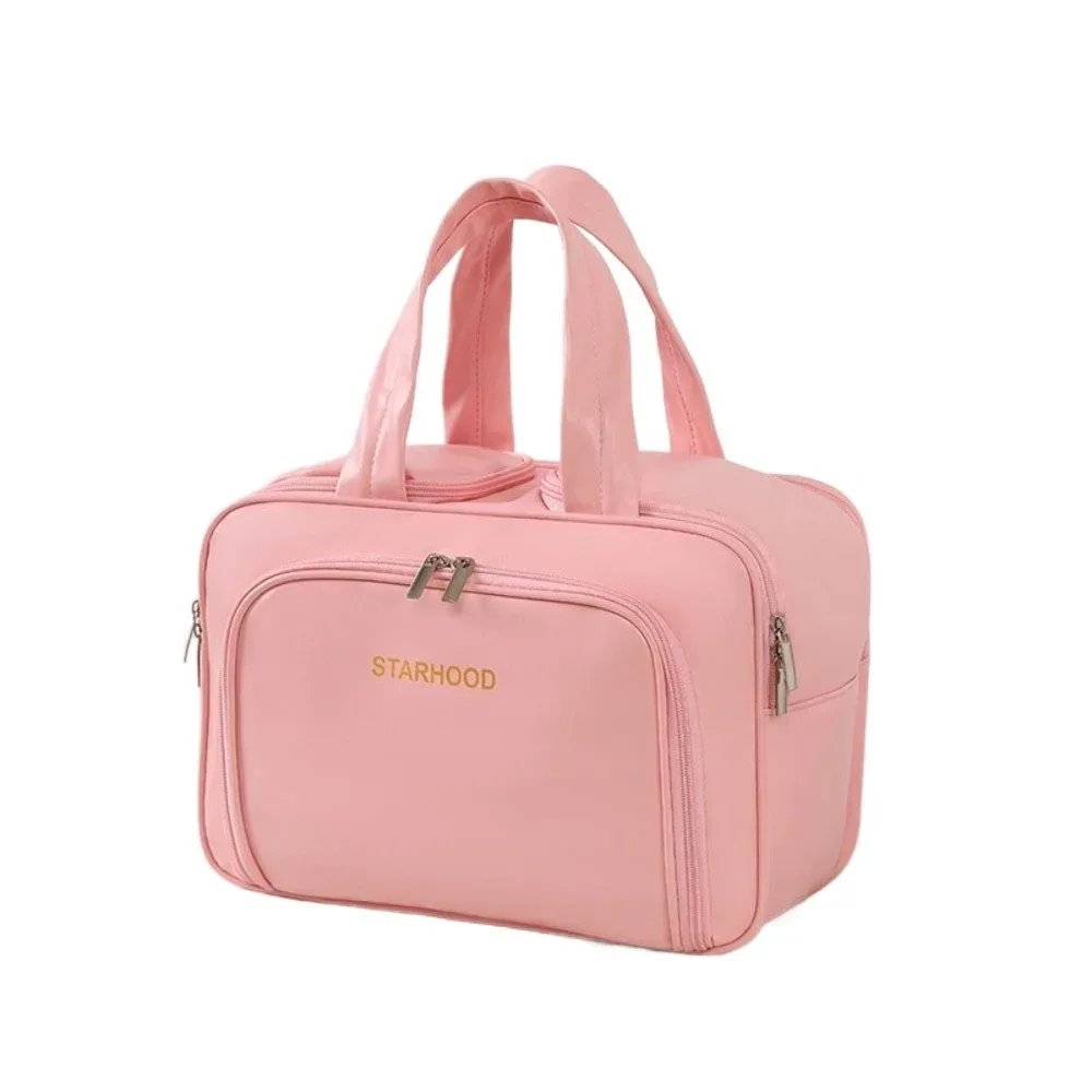 trousse de toilette de voyage grande capacité en pu, avec poignée et double fermeture éclair, organiseur de maquillage pour femme