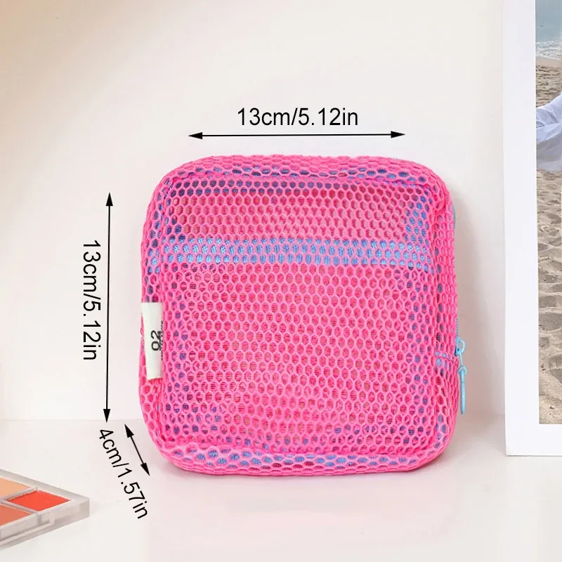 sac cosmétique carré en maille, sac de rangement cosmétique carré portable avec fermeture éclair, sac de rangement multi-usages pour articles divers