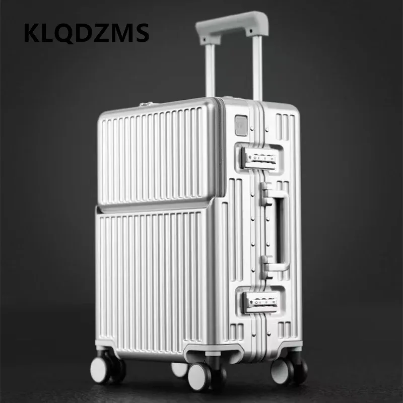 valise multifonctionnelle klqdzms à ouverture frontale, valise pour ordinateur portable, valise à roulettes 20"24"26 pouces, bagage de cabine avec fonction de charge