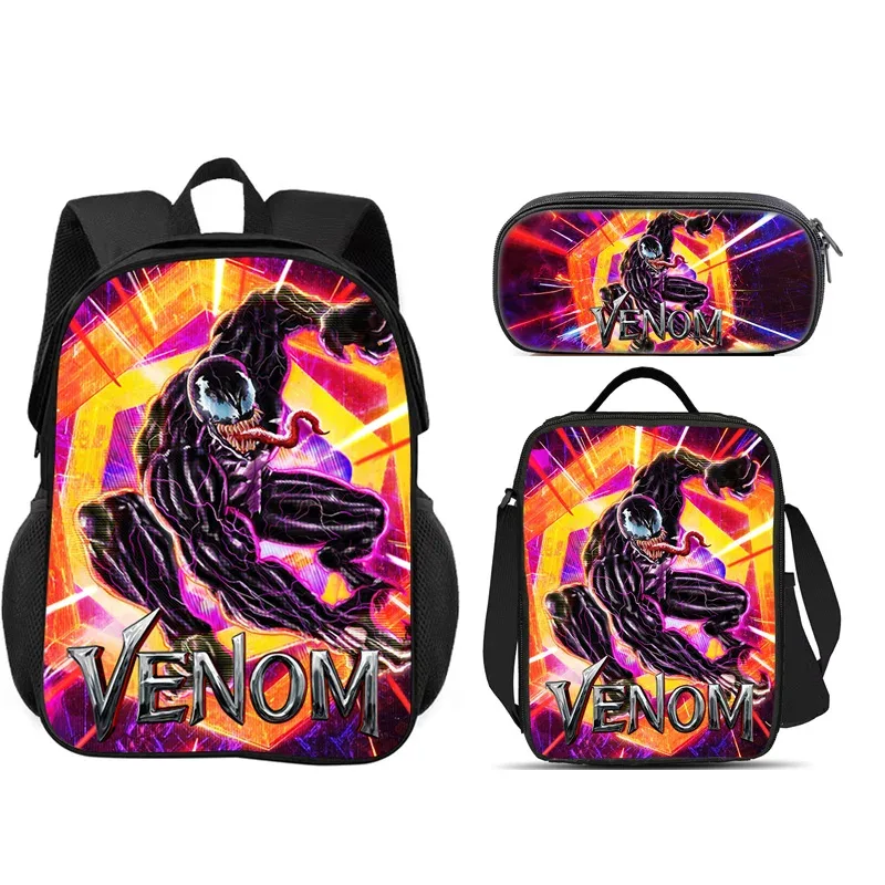 ensemble scolaire venom 3 pièces : sac à dos + trousse à crayons + sac à lunch, sac à dos scolaire tendance, cadeau pour enfants, pratique et multifonctionnel