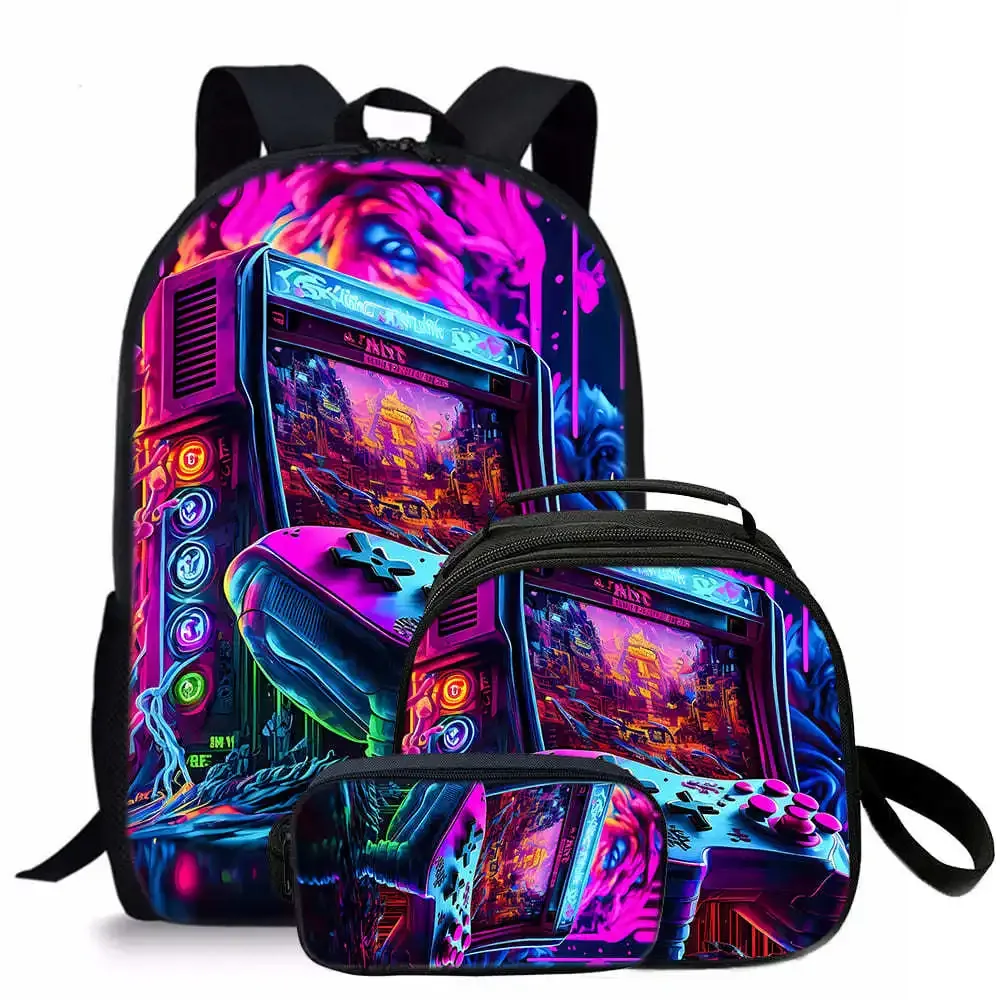 tapis de jeu tendance et populaire, imprimé en 3d, 3 pièces/ensemble, sacs d'école pour étudiants, sac à dos de voyage pour carnet de notes, sac à déjeuner à bandoulière, trousse à crayons