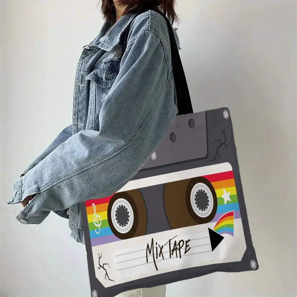 sac fourre-tout de grande capacité, sac à main léger en polyester, design à cassette rétro, sac à bandoulière, usage quotidien décontracté, sac de shopping pratique