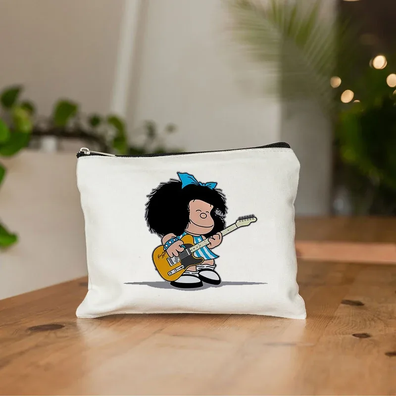 mafalda mignon anime cosmétique trousse de maquillage crayon organisateur fermeture éclair kawaii maquillage pochette sac à main voyage trousses de toilette cadeau