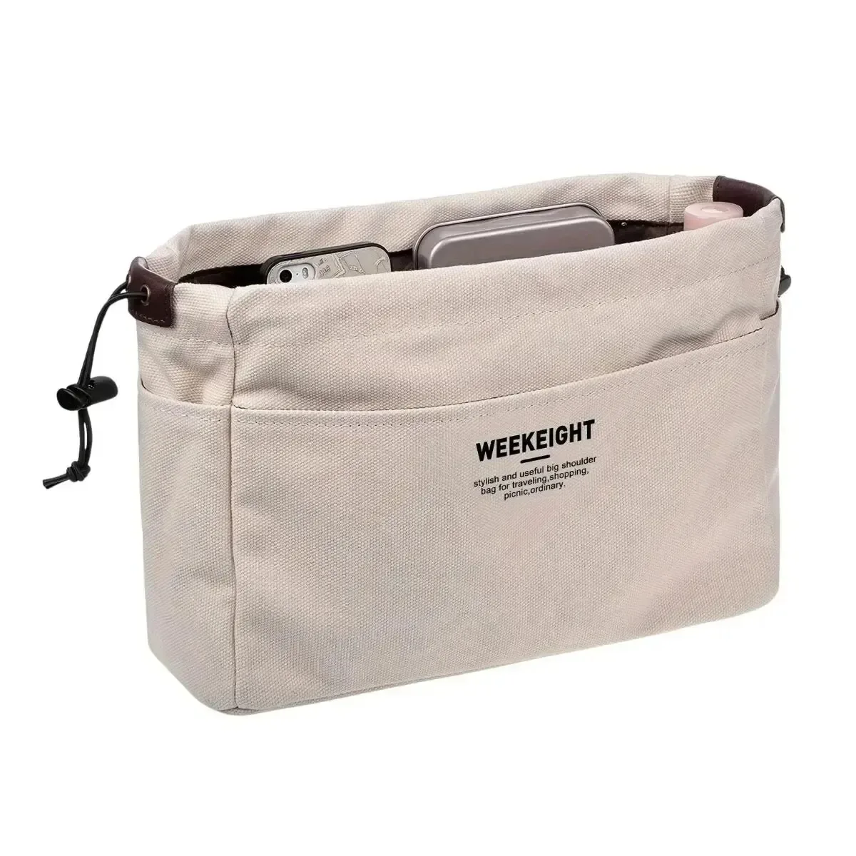 organisateurs de rangement en toile à cordon de serrage, sac à doublure multi-poches, sac de rangement de voyage léger et portable