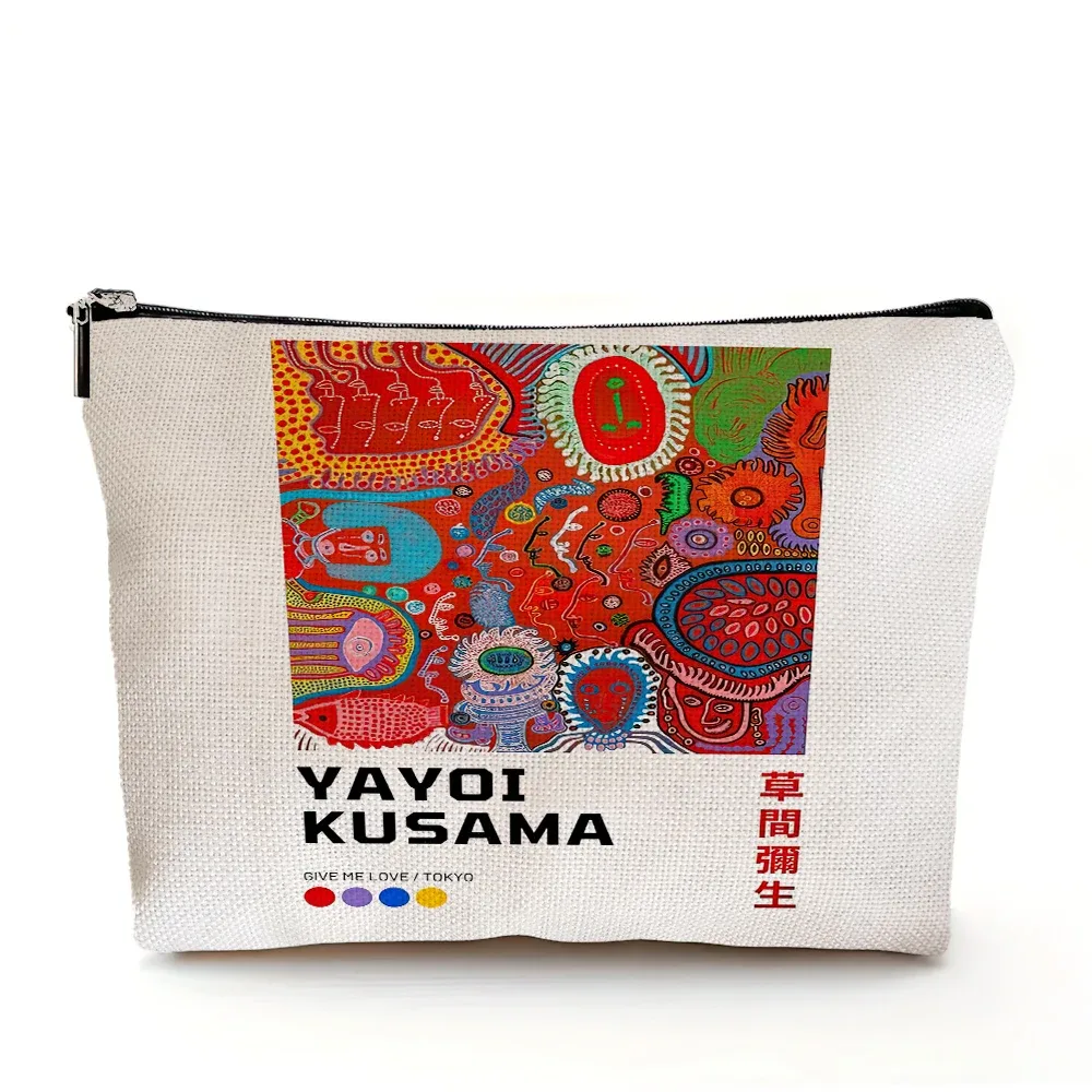 yayoi kusama pochette de maquillage japonais pop art à pois art design floral étui à cosmétiques mode dame beauté sac de rangement à la mode