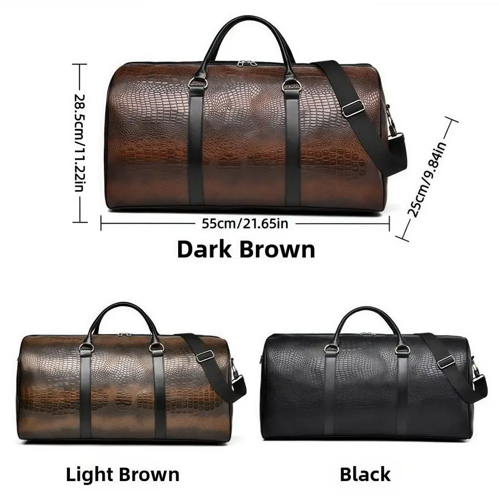 sac de voyage en cuir pu texturé crocodile, bagage de vacances rétro, grande capacité, sac à main durable pour voyage d'affaires, pour hommes et femmes