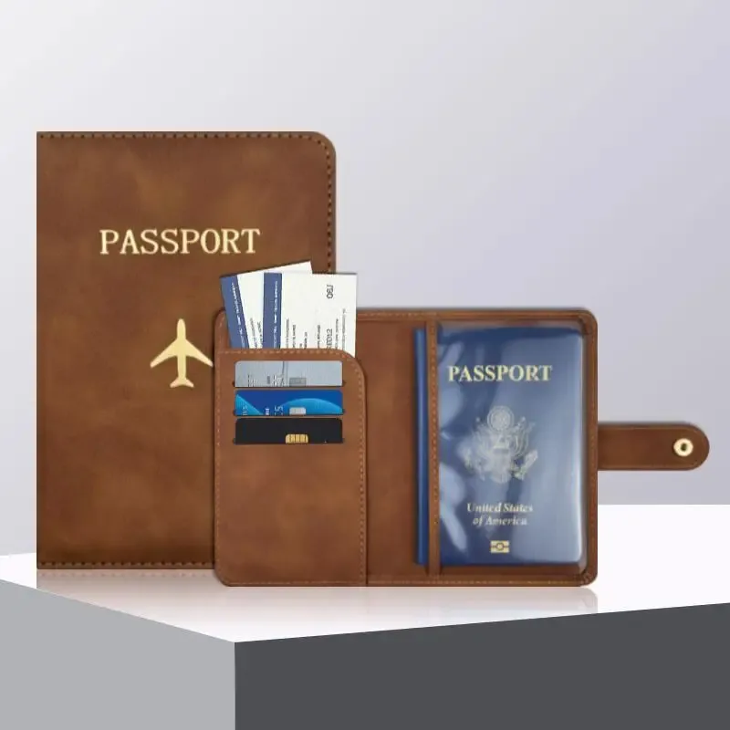 portefeuille de passeport en cuir pu mignon, imperméable, porte-cartes multiple, organiseur de documents de voyage pour hommes et femmes