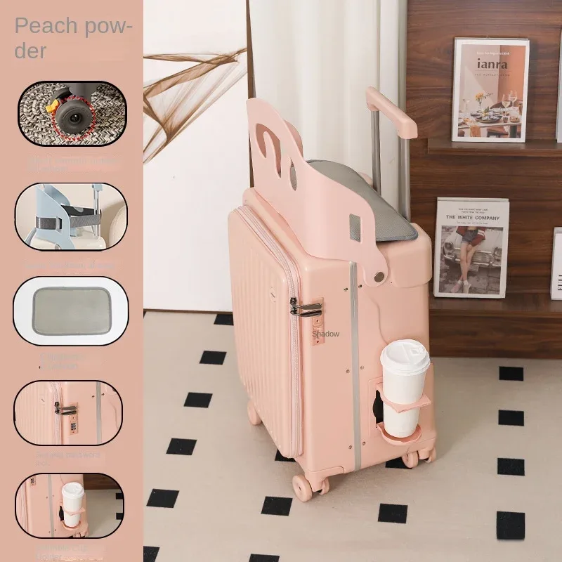 nouvelle valise pour enfants, sur laquelle on peut s'asseoir, 20/22/24 pouces, ouverture frontale, robuste, épaissie, avec porte-gobelet