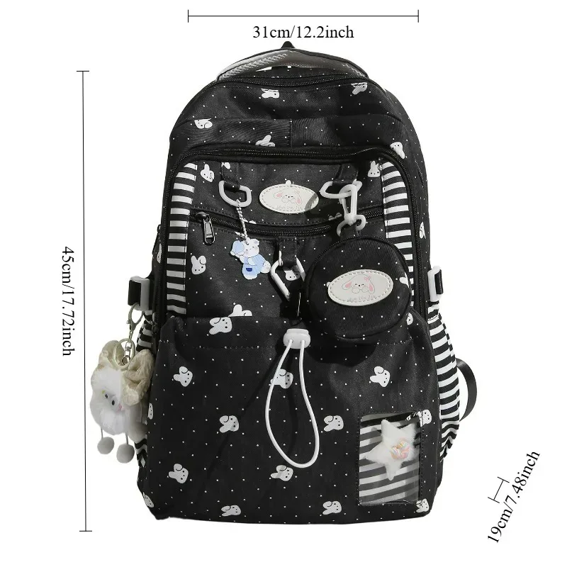 sac à dos rose à pois blancs pour adolescentes, léger et respirant, sac d'étudiant multi-poches, sac de transport imprimé dessin animé