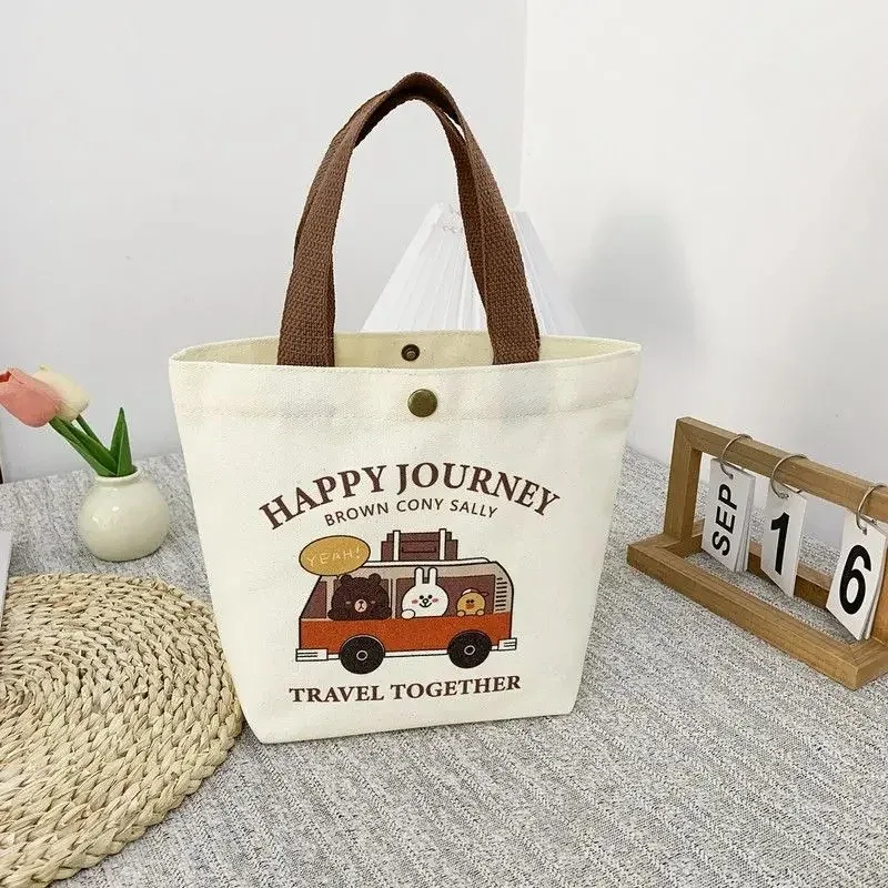 sac fourre-tout mini en toile motif ours mignon, sac à déjeuner esthétique kawaii pour femmes et filles, sac à main scolaire réutilisable pour étudiantes, cadeau