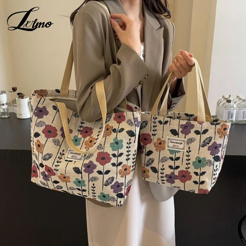 sac à bandoulière simple imprimé floral, sacoches réutilisables de grande capacité, fourre-tout simple et polyvalent