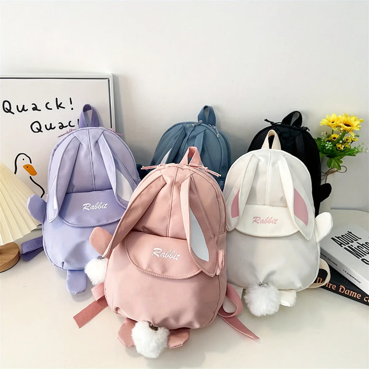 Fille lapin oreille sac à dos cartable décontracté étanche grande capacité école sac à dos lisse fermeture éclair solide adolescents voyage et cadeaux