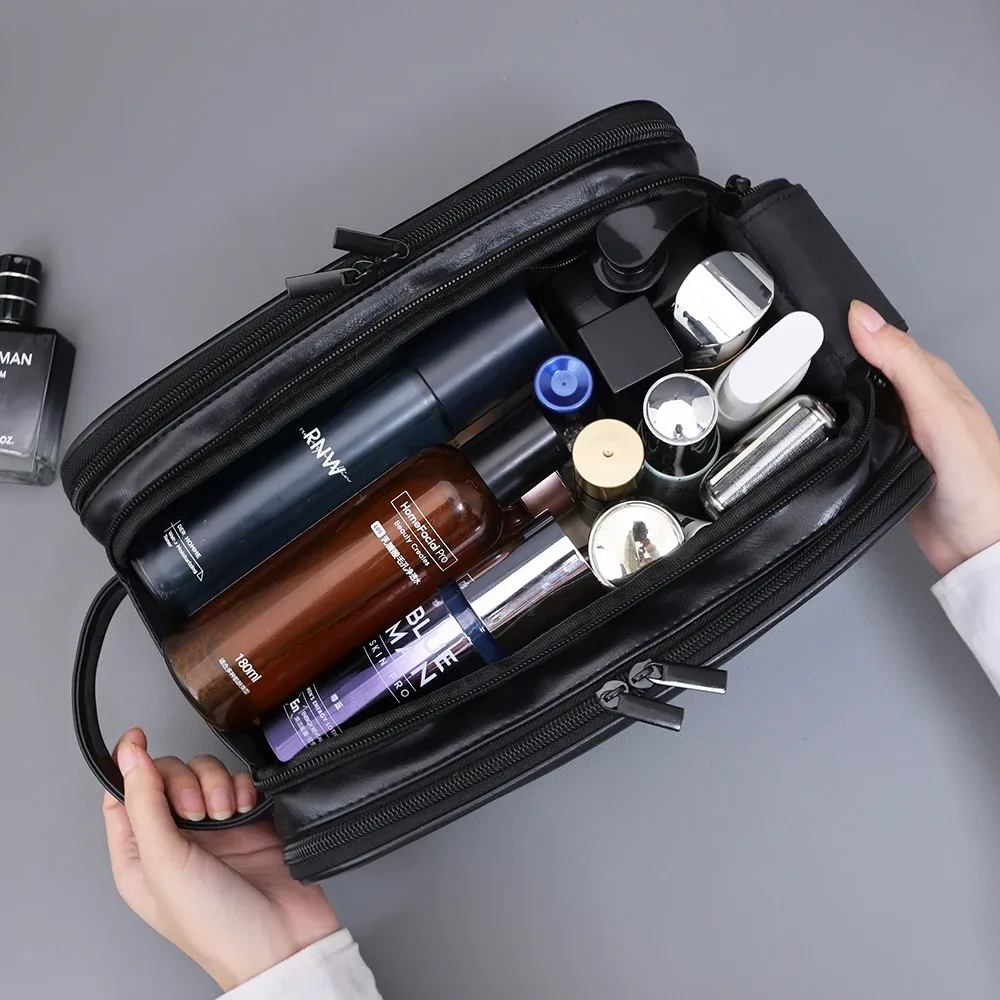 trousse de toilette de voyage en pu multi-poches pour femmes et hommes, trousse de maquillage essentielle, sac suspendu étanche, sac organisateur de lavage de cosmétiques