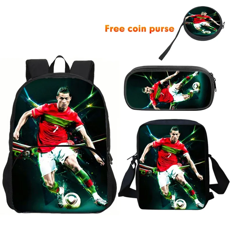 Ronaldo 3 pièces ensemble sac à dos Sport sac à bandoulière trousse à crayons CR sac à dos Football étoile livre sacs pour garçons filles meilleur cadeau