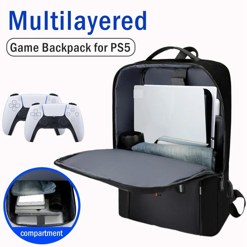 sac de rangement multifonctionnel pour console de jeu, sac à dos pour console playstation 5, mallette de voyage avec port usb pour accessoire ps5