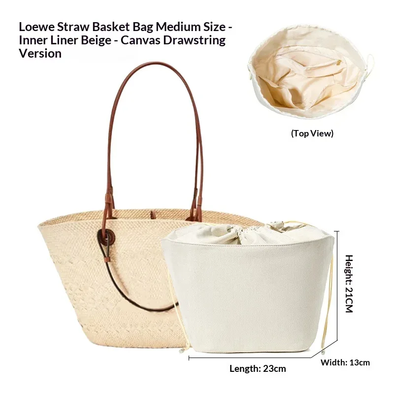 insert organisateur pour sac à cordon avec bandoulière pour sac en paille tressée anagram s/m/l, support et doublure intérieure, accessoires pour sacs