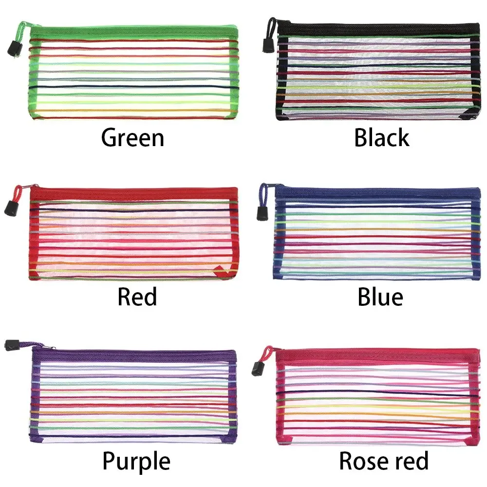 1pc mode couleur unie cosmétique arc-en-ciel couleur nylon maquillage maille stylo sac grille fermeture éclair trousse à crayons stockage cosmétique