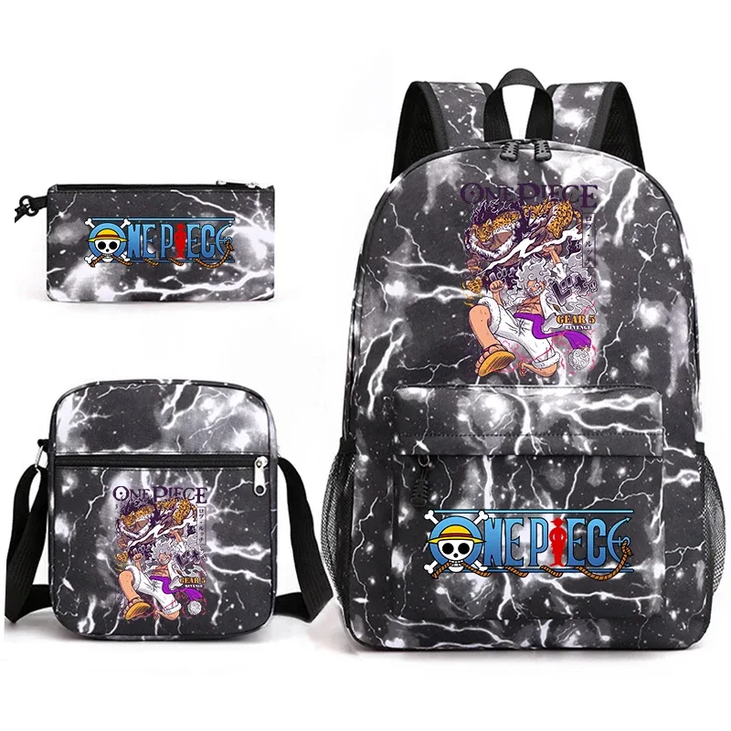 ensemble de sacs à dos d'école imprimés one piece luffy, 3 en 1, sac à bandoulière, trousse à crayons pour garçons, filles, enfants