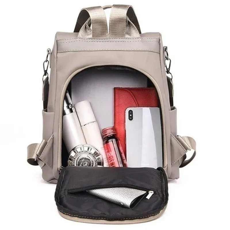 sac à dos multifonction pour femmes, sac d'école décontracté en nylon de couleur unie pour filles, sac à bandoulière de voyage à la mode avec sangle détachable