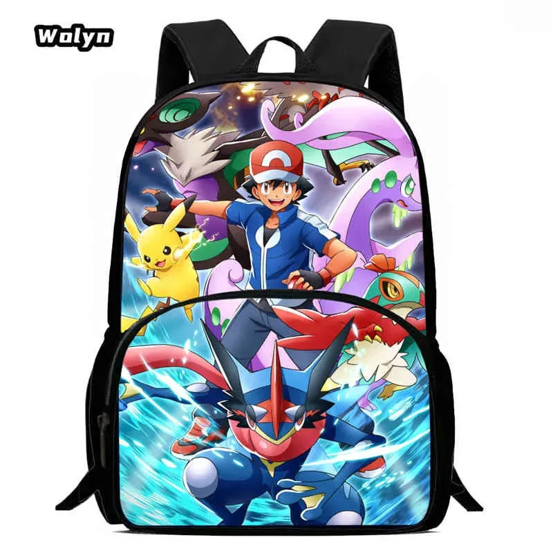 sac à dos scolaire pour enfants avec poche avant pour les 6-10 ans, sac d'école imprimé anime pokermom de grande capacité pour garçons et filles