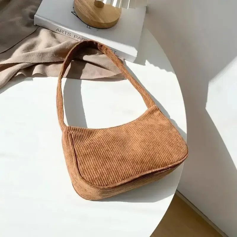 sac sous les bras en velours côtelé pour femmes, sacs à bandoulière décontractés, pochette de shopping sous les aisselles pour téléphone, fermeture éclair, pochette