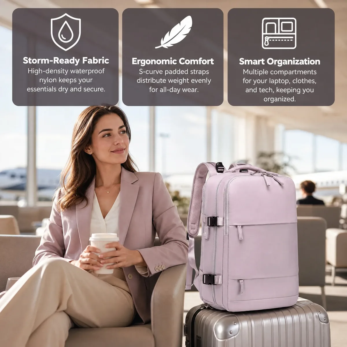 sac à dos de voyage décontracté pour femme, sac à dos de mode professionnel pour femme, sac à dos de sport et d'extérieur avec compartiment à chaussures, sac à dos pour ordinateur portable et sac à couches pour femme
