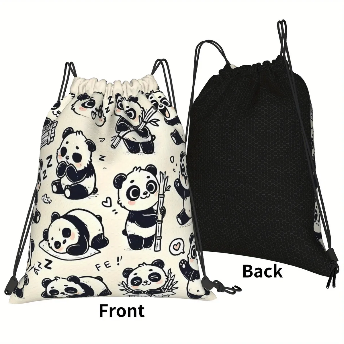 Sac à dos à cordon de serrage avec motif panda mignon, durable et léger, sac de rangement pour la randonnée et les voyages