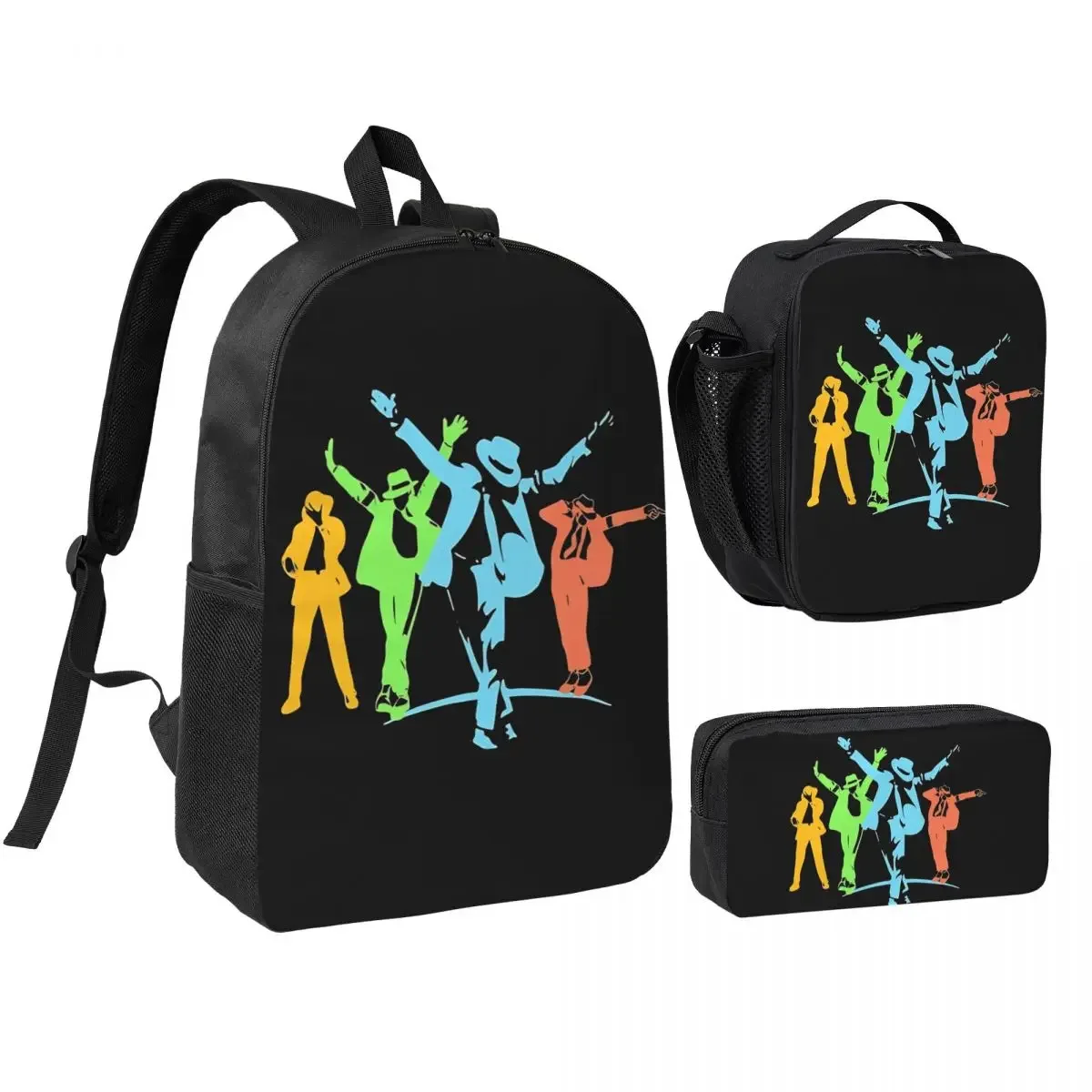 sac à dos mj 3 pièces/ensemble pour étudiant, sac à dos pour lycée, sac à lunch, trousse à crayons