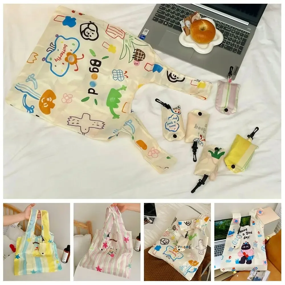 sac de courses pliable en nylon portable, sac fourre-tout réutilisable, sac écologique à motif de dessin animé, sacs de rangement imperméables, sac de voyage pour l'épicerie et les aliments
