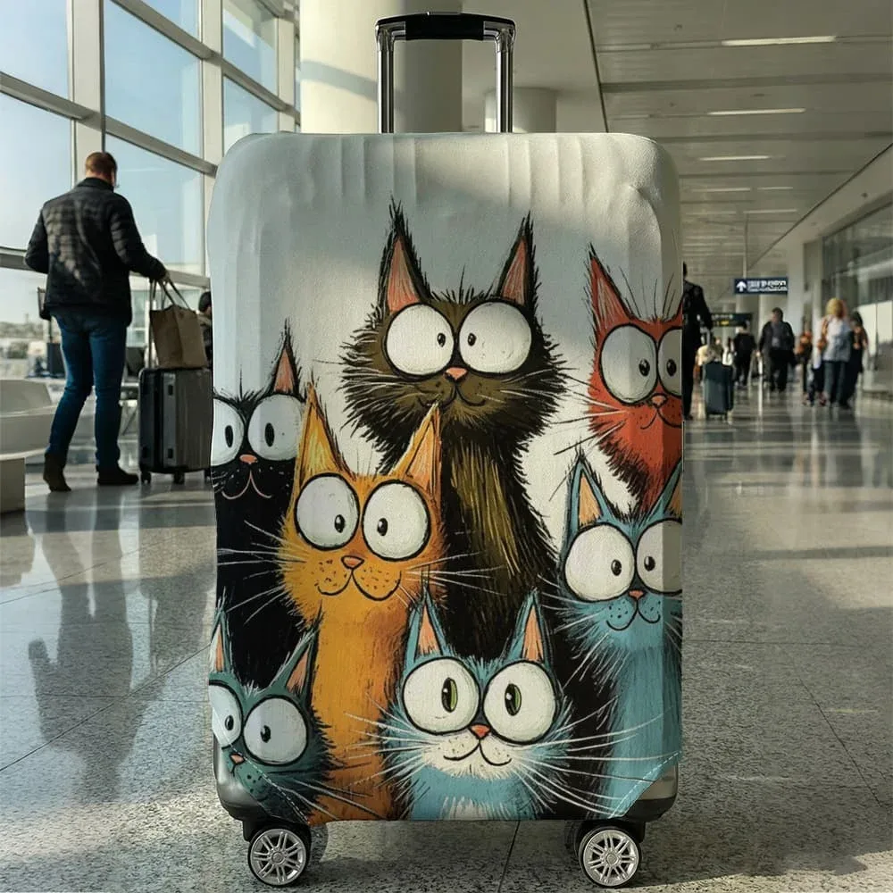 housse de bagage imprimée chat de dessin animé, adaptée aux bagages de 18 à 32 pouces, manchon de poignée de bagage, accessoires de voyage