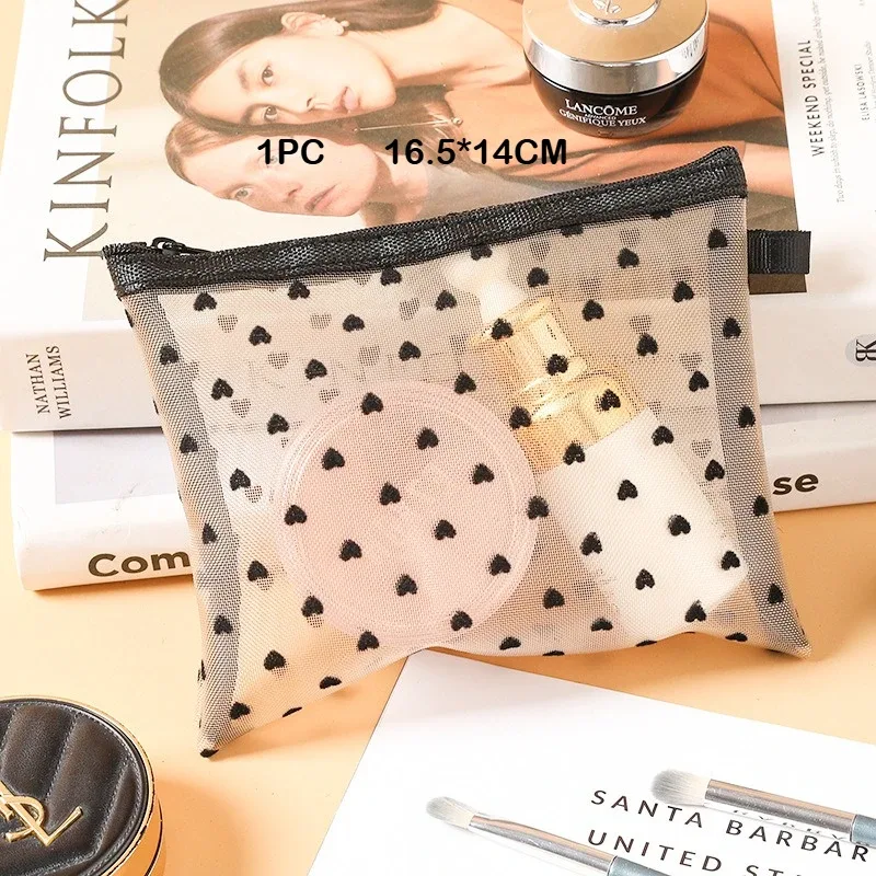1/3pcs hot mini transparent heart makeup bag women portable lipsticks cosmetic storage pouch ins clear ctue small make up bag