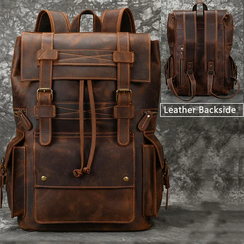 luufan-sac à dos en cuir véritable de grande capacité pour homme, sac à dos pour ordinateur portable 17 pouces, sac à bandoulière multifonction, sac à dos de voyage pour homme