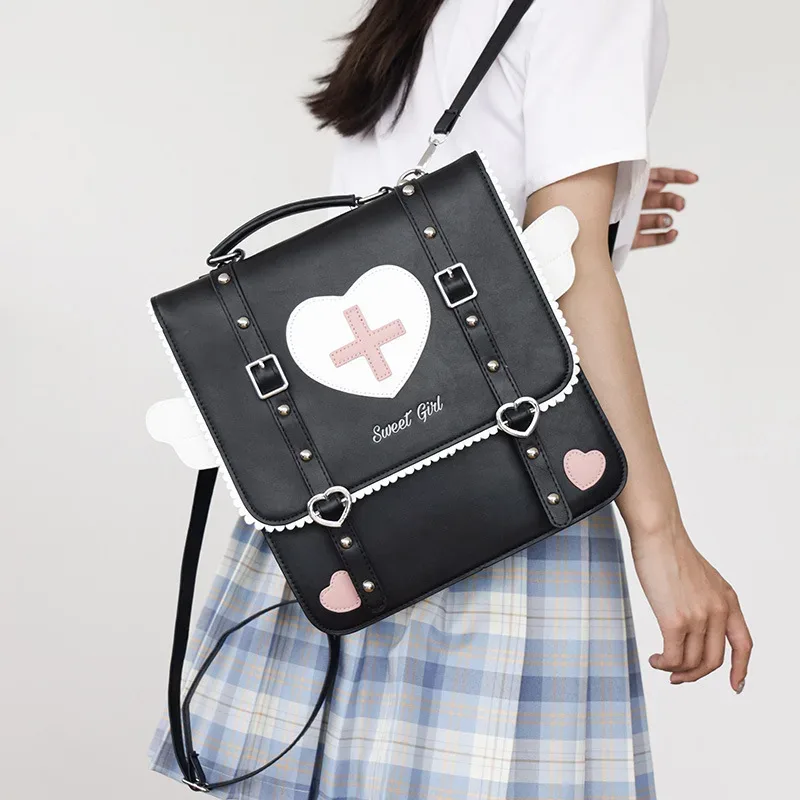 sac à dos mignon de style japonais lolita pour jeunes filles, sac d'école uniforme kawaii, petit sac de voyage, sac à dos à ailes, sac à main ita pour femmes