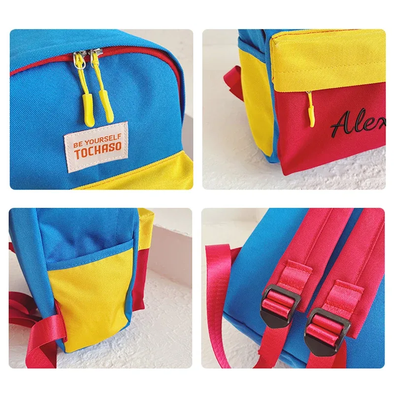 sac à dos brodé personnalisé, nouveau modèle, design color-block dopamine, motif dessin animé mignon, sac à dos tendance, sac à dos décontracté