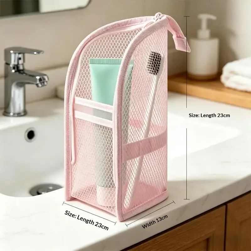 trousse de toilette de voyage en maille respirante avec poches de rangement verticales pour les vacances et les voyages d'affaires