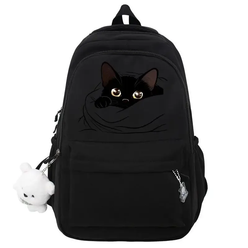 chat noir rose sac à dos étudiant lettre livre sac fille ordinateur portable sac d'école adolescent sac de voyage sac à dos unisexe collège ordinateur sac