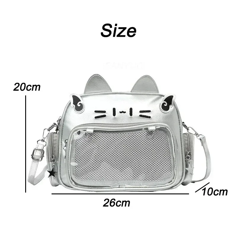 sacs à dos de mode pour femmes, style y2k, sac ita chat kawaii japonais, sacs à bandoulière en pu pour filles mignonnes, poche transparente, esthétique initiée