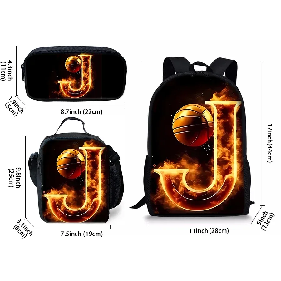 Sac à dos de basket-ball numéro J, ensemble de trois pièces, pour garçons et filles, meilleurs cadeaux, sac à dos scolaire dessin animé 2D pour enfants